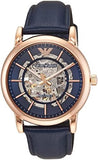 Emporio Armani Meccanico Automatic Blue Dial Blue Leather Strap Watch For Men - AR60050