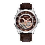 Bulova Classic Skeleton Automatic Brown Dial Brown Leather Strap Watch for Men - 96A120