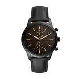 Fossil Goodwin Chronograph Black Dial Black Leather Strap Watch for Men - FS5585