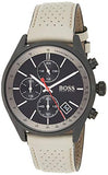 Hugo Boss Grand Prix Chronograph Black Dial Grey Leather Strap Watch for Men - 1513562