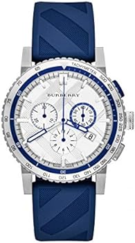 Burberry City Sport Chronograph White Dial Blue Rubber Strap Watch For Men - BU9808