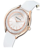 Swarovski Crystalline Aura Silver Dial White Leather Strap Watch for Women - 5519453