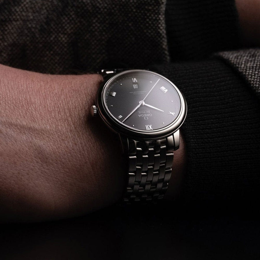 Omega De Ville Prestige Co-Axial Black Dial Silver Steel Strap Watch for Men - 424.10.40.20.01.001