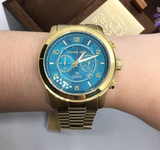 Michael Kors Runway Stop Hunger Blue Dial Gold Steel Strap Watch for Men - MK8315