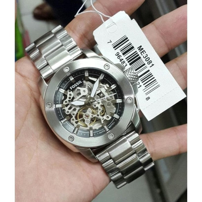 Fossil Modern Machine Automatic Silver Dial Silver Steel Strap Watch for Men - ME3081