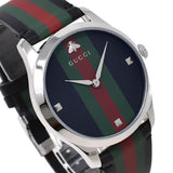 Gucci G Timeless Quartz Black Dial Multicolored Black Leather Strap Watch For Men - YA12640799