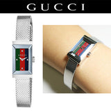 Gucci G Frame Quartz Diamonds Green & Red Mother of Pearl Dial Silver Mesh Bracelet Watch For Women - YA147510