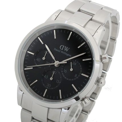 Daniel Wellington Iconic Chronograph Link Black Dial Silver Steel Strap Watch For Men  - DW00100645