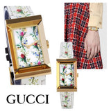 Gucci G-Frame Floral Mother of Pearl Dial White Leather Strap Watch For Women - YA147407