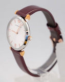 Emporio Armani Gianni T-Bar Quartz Silver Dial Brown Leather Strap Watch For Women - AR11061