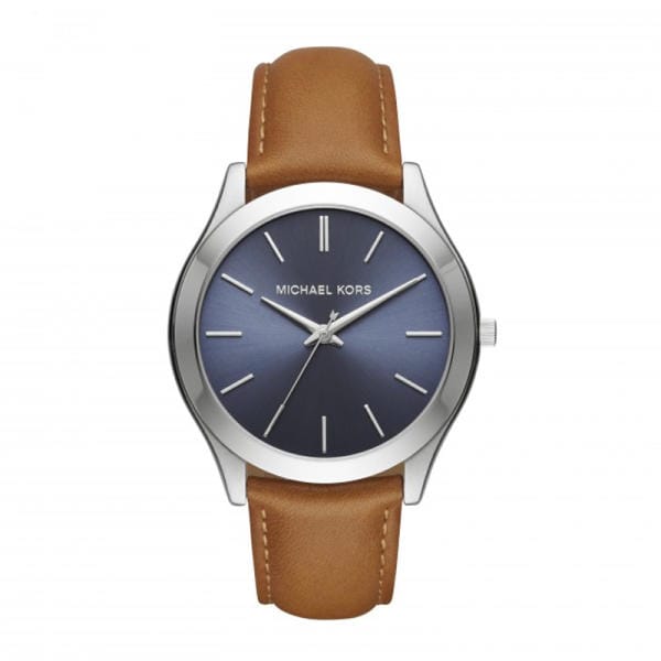 Michael Kors Slim Runway Analog Blue Dial Brown Leather Strap Watch For Men - MK8508