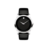 Movado Museum Black Dial Black Leather Strap Watch For Men - 606502