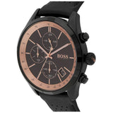 Hugo Boss Grand Prix Chronograph Black Dial Black Leather Strap Watch for Men - 1513550