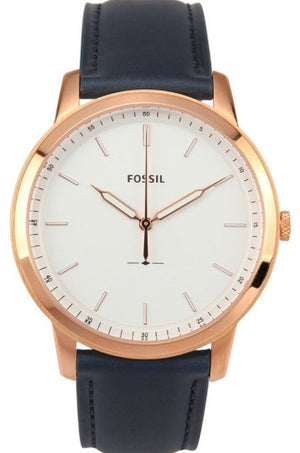 Fossil The Minimalist Slim White Dial Blue Leather Strap Watch for Men - FS5371