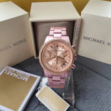 Michael Kors Ritz Chronograph Rose Gold Dial Rose Gold Steel Strap Watch For Women - MK6753