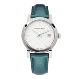 Burberry White Dial Turquoise Leather Strap Watch for Women - BU9120