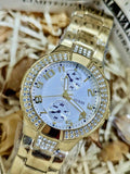 Guess Mini Prism Diamonds White Dial Gold Steel Strap Watch for Women - W15072L1