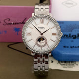 Fossil Jacqueline Multifunction Moonphase White Dial Silver Steel Strap Watch for Women - ES5164