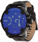 Diesel Little Daddy Blue Dial Black Leather Strap Watch For Men - DZ7257