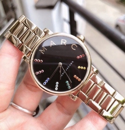 Marc Jacobs Roxy Black Dial Rose Gold Steel Strap Watch for Women - MJ3569