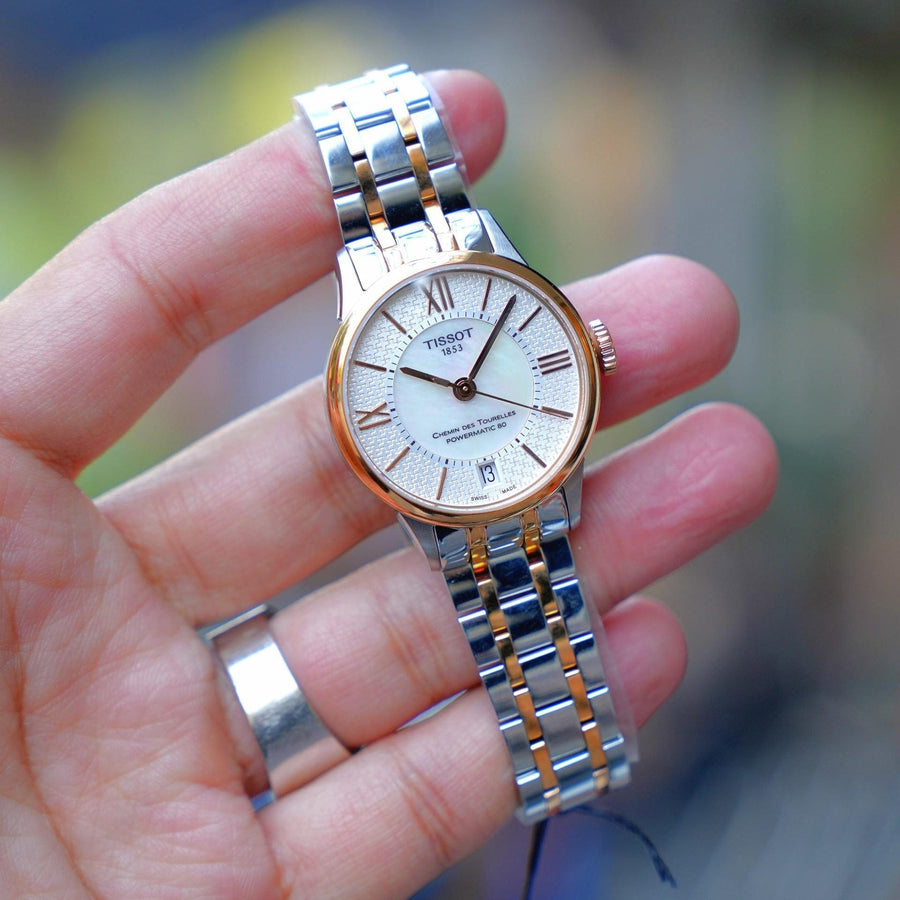 Tissot Chemin Des Tourelles Powermatic 80 Helvetic Price Lady Silver Dial Two Tone Steel Strap Watch For Women - T099.207.22.118.01