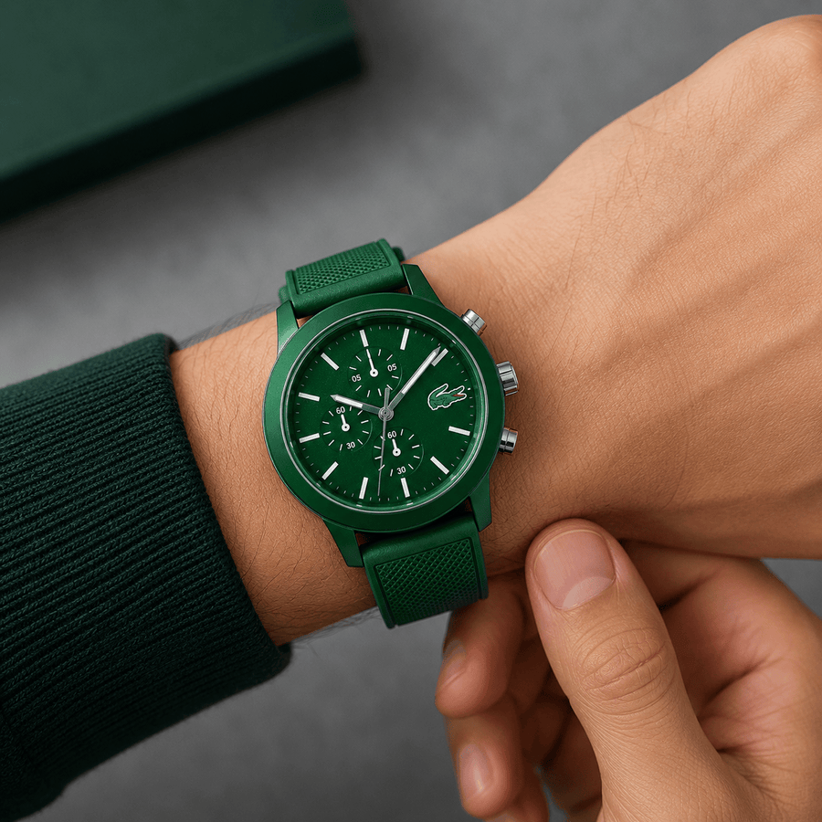 Lacoste 12.12 Chronograph Green Dial Green Silicone Strap Watch for Men - 2010973