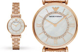 Emporio Armani Gianni T Bar Mother of Pearl Rose Gold Stainless Steel Strap Watch For Women - AR1909