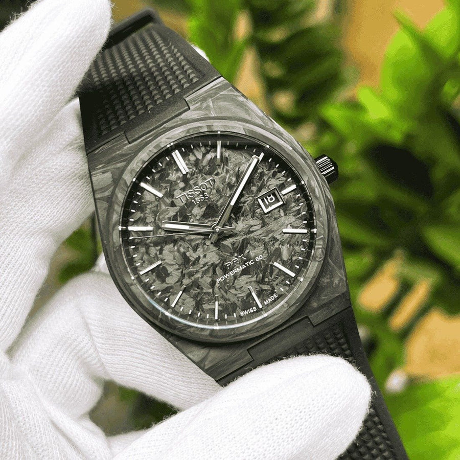 Tissot PRX Powermatic 80 Carbon Black Dial Black Rubber Strap Watch for Men - T137.907.97.201.00