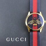 Gucci G Timeless Bee Red & Blue Dial Red Two Tone Nylon Strap Watch For Men - YA1264061