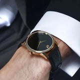 Movado Museum Classic Black Dial Black Leather Strap Watch For Men - 607060