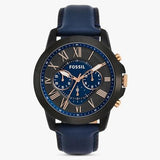 Fossil Grant Chronograph Black Dial Blue Leather Strap Watch for Men - FS5061