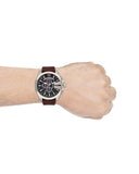 Diesel Mega Chief Black & Silver Round Dial Brown Leather Strap Watch For Men - DZ4290