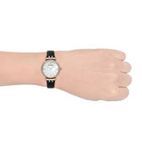 Emporio Armani Gianni T-Bar Mother of Pearl Dial Black Leather Strap Watch For Women - AR11295