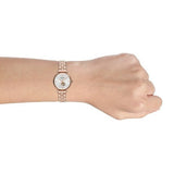 Emporio Armani Gianni T-Bar Silver Dial Rose Gold Steel Strap Watch For Women - AR60023