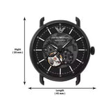 Emporio Armani Meccanico Automatic Skeleton Dial Black Leather Strap Watch For Men - AR60008