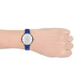 Emporio Armani Gianni T Bar Quartz Crystals Silver Dial Blue Leather Strap Watch For Women - AR11344