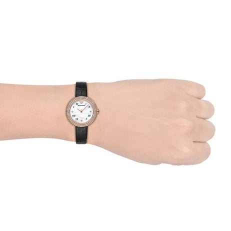 Emporio Armani Rosa Quartz Mother Of Pearl White Dial Black Leather Strap Watch For Women - AR11356