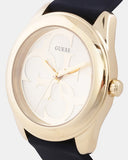 Guess G Twist Gold Dial Black Leather Strap Watch for Women - W0911L3