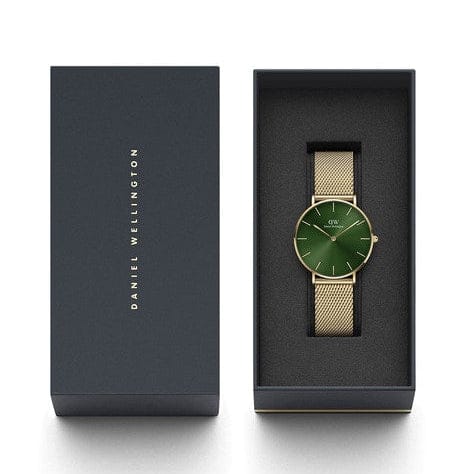 Daniel Wellington Petite Emerald Green Dial Gold Mesh Strap Watch For Women - DW00100481