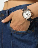 Fossil Original Boyfriend Chronograph White Dial Navy Blue Leather Strap Watch for Women - ES3838