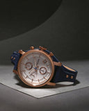 Fossil Original Boyfriend Chronograph White Dial Navy Blue Leather Strap Watch for Women - ES3838