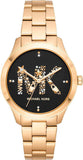 Michael Kors Runway Quartz Black Dial Gold Steel Strap Watch For Women - MK6682