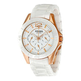 Fossil Ceramic Multifunction White Dial White Steel Strap Watch for Women - CE1006