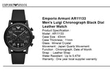 Emporio Armani Luigi Chronograph Black Dial Black Leather Strap Watch For Men - AR11133