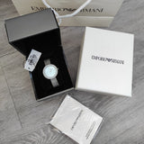 Emporio Armani Rosa Diamonds Mother of Pearl Blue Dial Silver Mesh Bracelet Watch For Women - AR11380