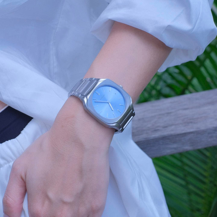 D1 Milano Square Maldives Sea Blue Dial Silver Steel Strap Watch for Men - D1-SQBJ05