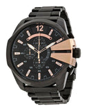 Diesel Mega Chief Chronograph Black Dial Black Steel Strap Watch For Men - DZ4309