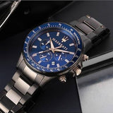 Maserati SFIDA Chronograph Blue Dial Grey Steel Strap Watch For Men - R8873640001