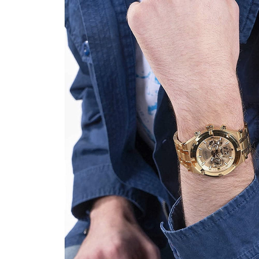 Guess Continental Gold Dial Gold Steel Strap Watch For Men - GW0260G4
