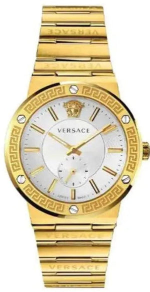 Versace Greca Silver Dial Gold Steel Strap Watch for Men - VEVI00520